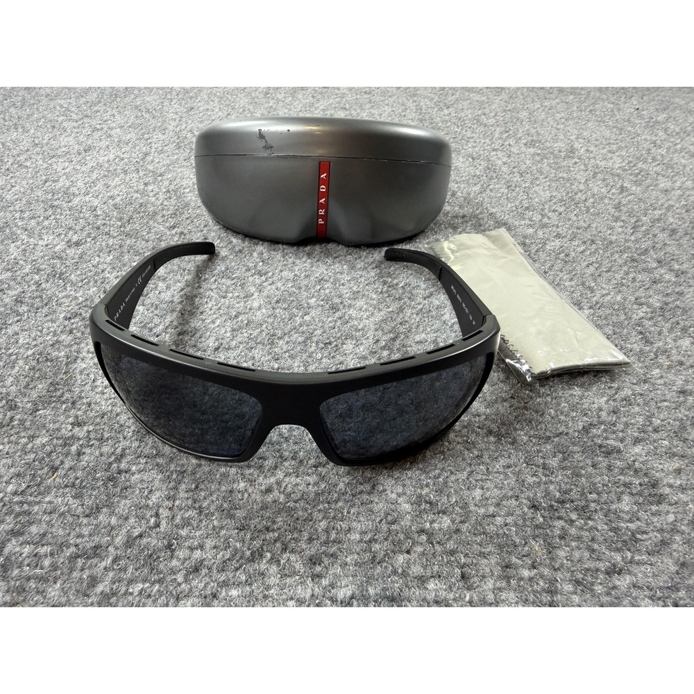 Prada Sunglasses Unisex One Size Black Gray Wrap Polarized SPS 01L 1BO-5Z1